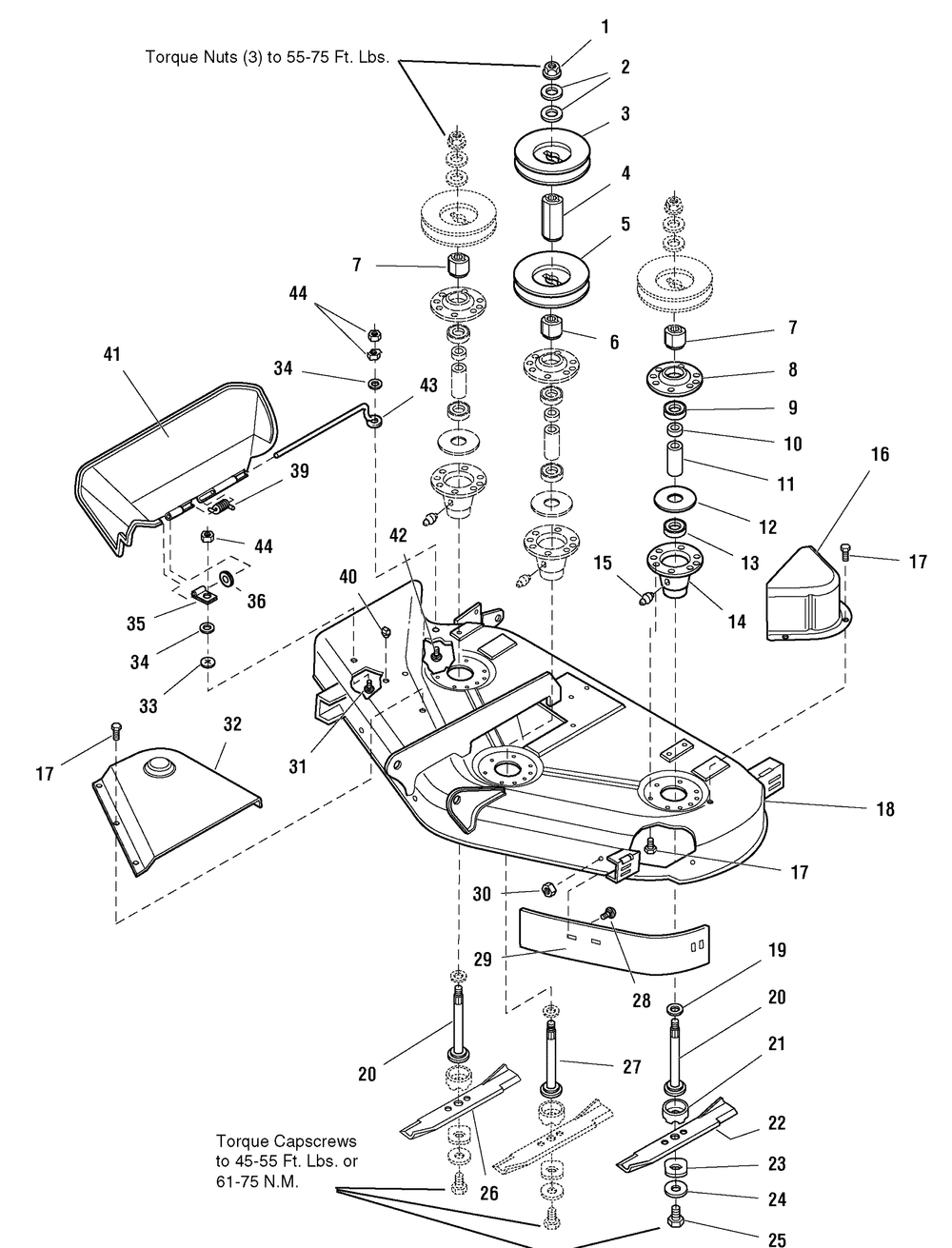 50" Mower Deck - Housing And Arbor Group Diagram and Parts List for 2277700-107277700-ZT7000 2004 Briggs and Stratton Lawn Tractor
